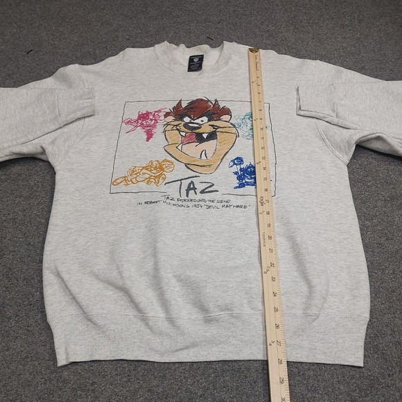 Vintage 1995 Warner Bros Studio Store Heather Gray Taz Sweatshirt Size Large - Picture 5 of 7